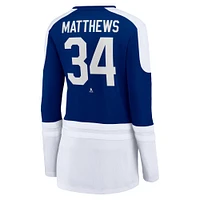 T-shirt à manches longues et col cranté Power Player bleu/blanc Auston Matthews pour femme des Maple Leafs de Toronto