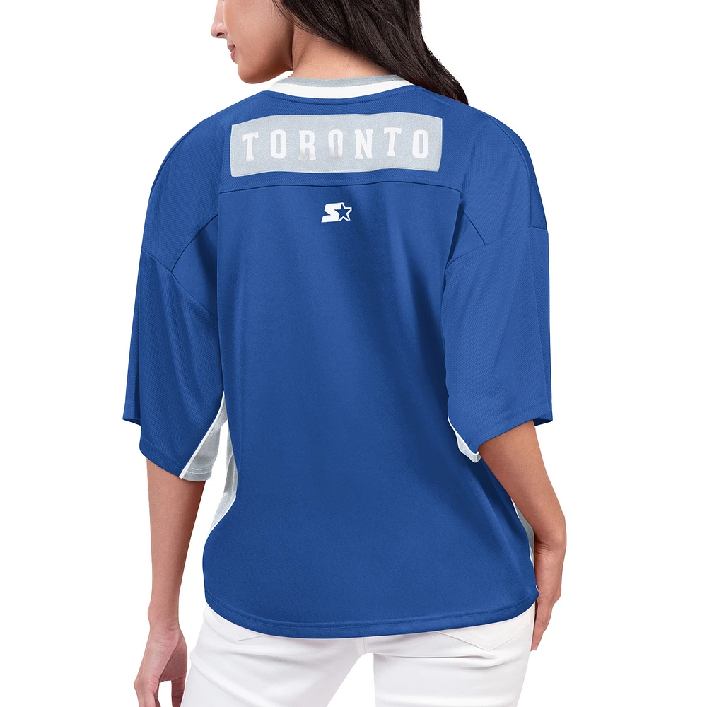 Women's Starter Blue Toronto Maple Leafs Power Play Raglan V-Neck T-Shirt