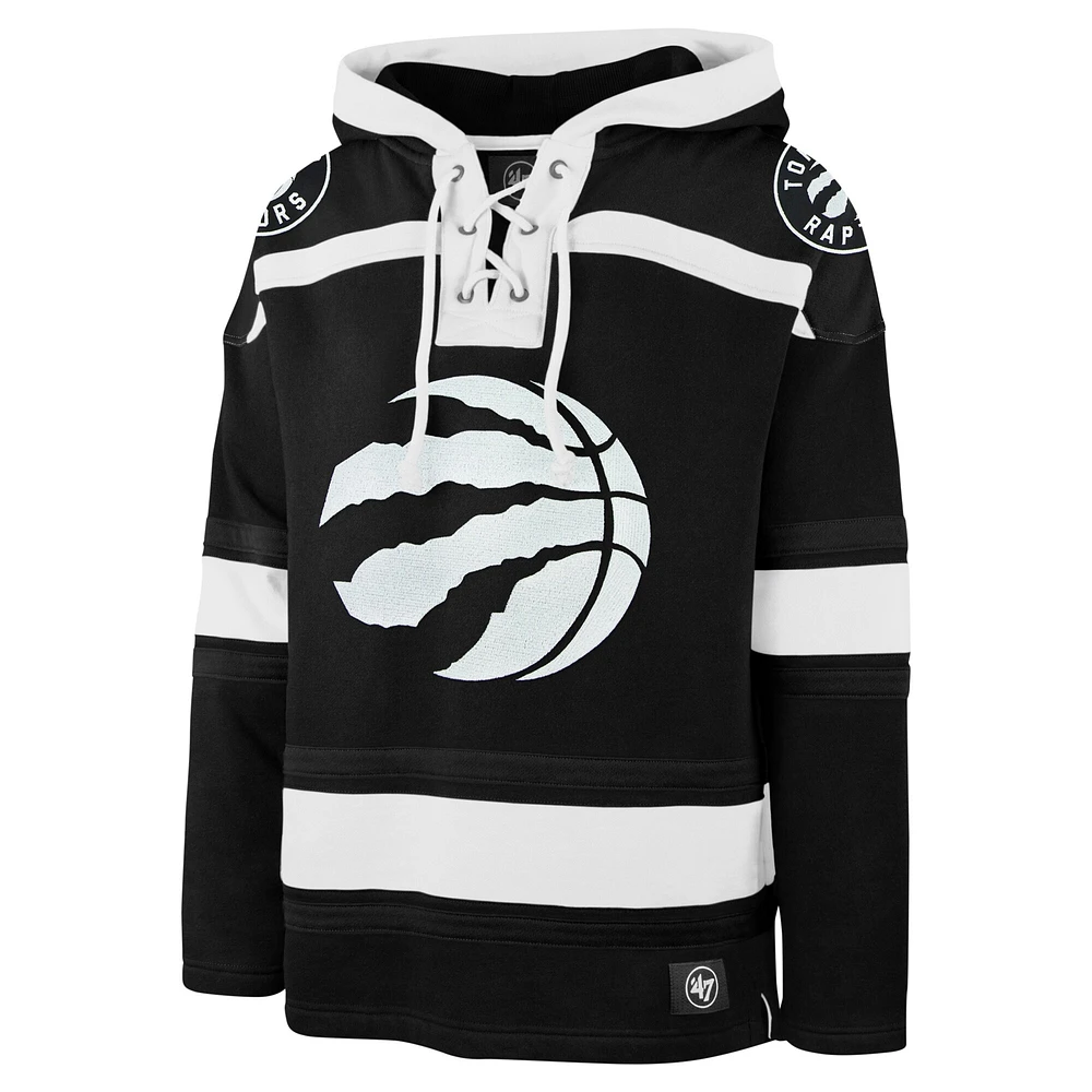 Men's '47 Black Toronto Raptors Ice Lace-Up Pullover Hoodie