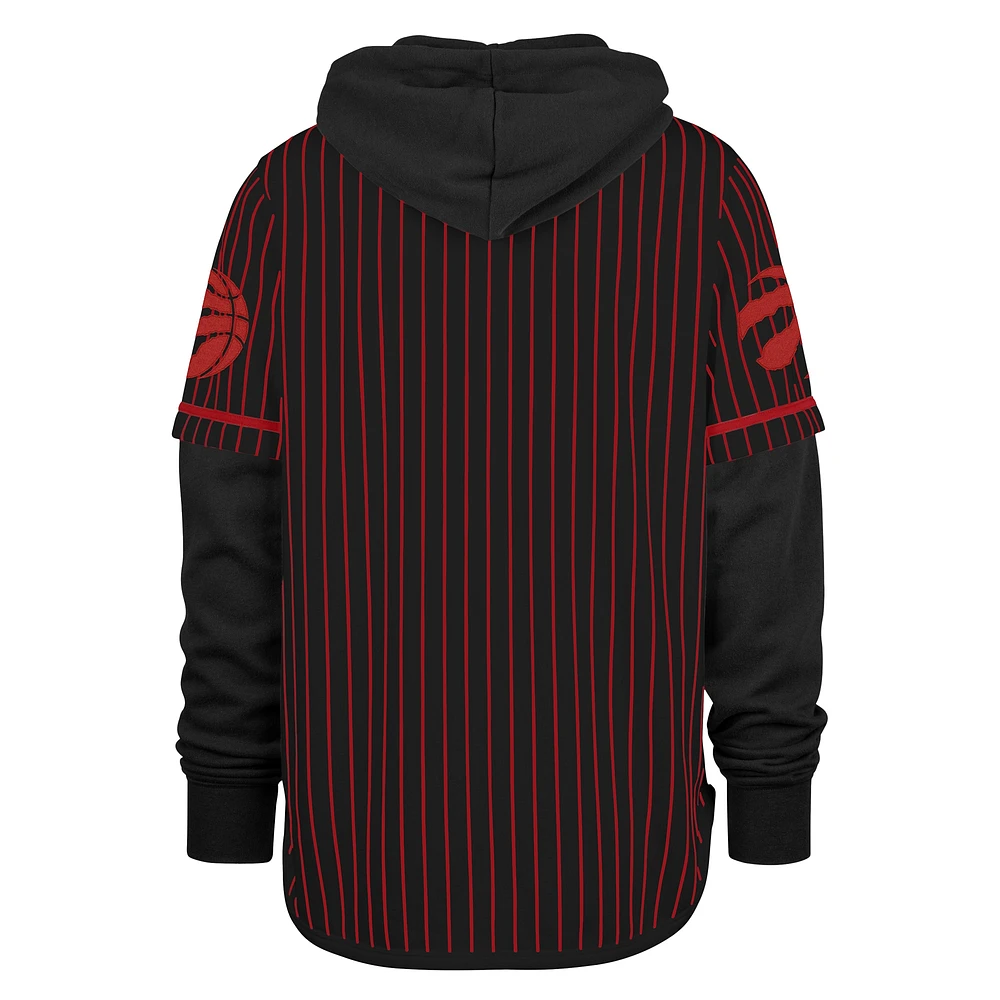 Men's '47 Black Toronto Raptors Pinstripe Double Header Pullover Hoodie