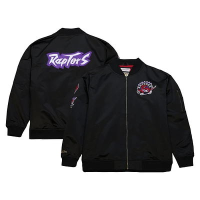 Men's Mitchell & Ness Black Toronto Raptors Hardwood Classics Vintage Logo Full-Zip Bomber Jacket