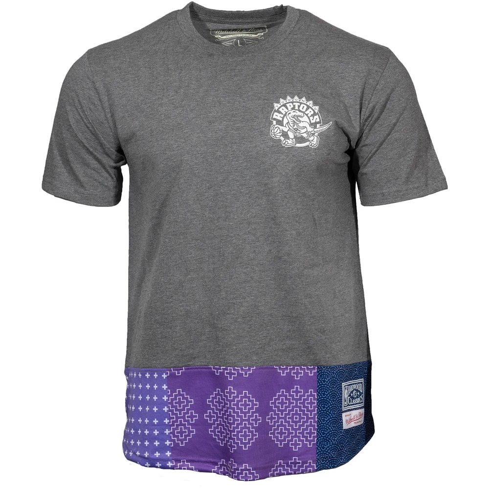Men's Mitchell & Ness Heather Gray Toronto Raptors Bandana Rug T-Shirt