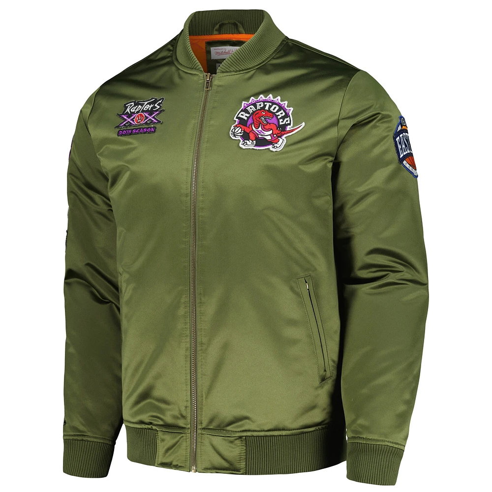 Men's Mitchell & Ness Olive Toronto Raptors Hardwood Classics Retro Satin Full-Zip Jacket
