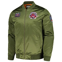 Men's Mitchell & Ness Olive Toronto Raptors Hardwood Classics Retro Satin Full-Zip Jacket