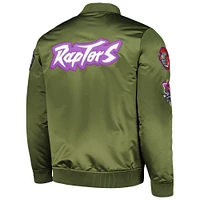 Men's Mitchell & Ness Olive Toronto Raptors Hardwood Classics Retro Satin Full-Zip Jacket
