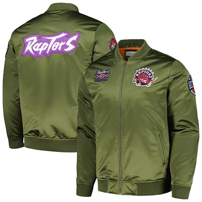 Veste rétro en satin entièrement zippée Mitchell & Ness pour hommes, Toronto Raptors Hardwood Classics, olive