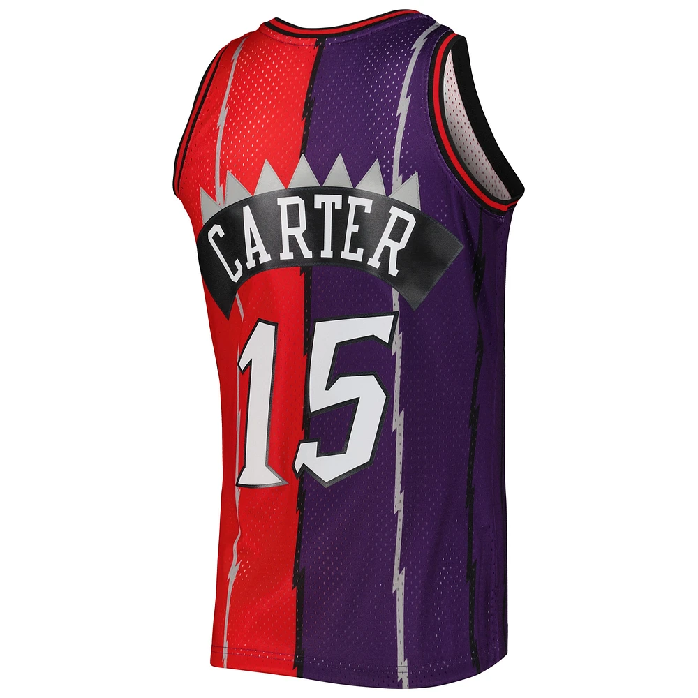 Men's Mitchell & Ness Vince Carter Purple/Red Toronto Raptors Hardwood Classics 1998/99 Split Swingman Jersey