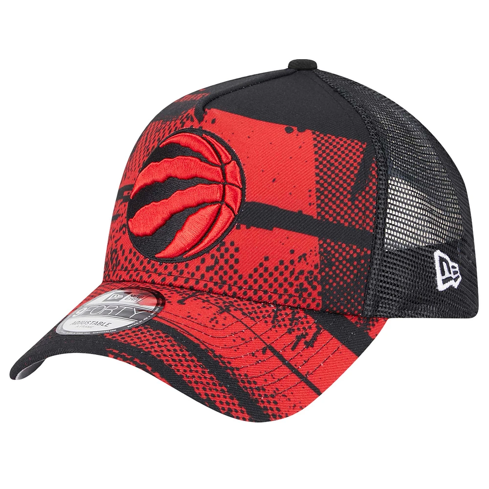 Men's New Era Black/Red Toronto Raptors Tip Off A-Frame Trucker 9FORTY Adjustable Hat