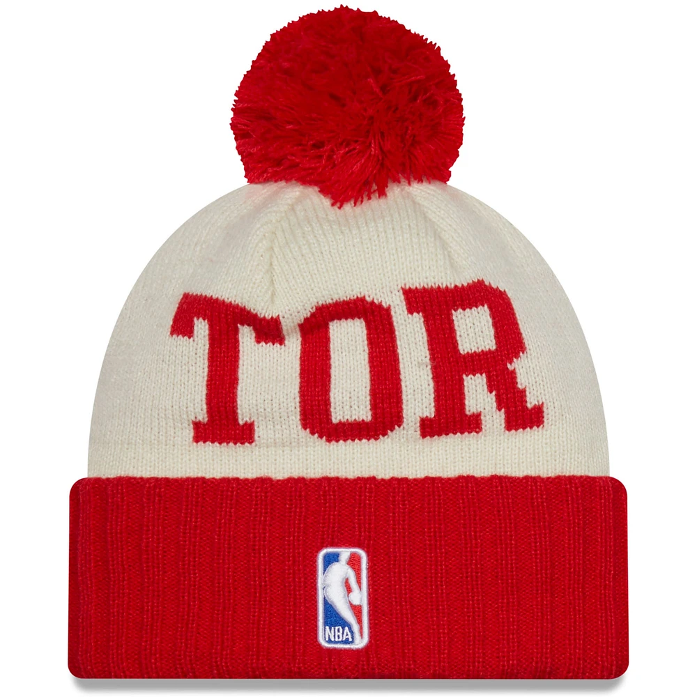 Men's New Era Red/Cream Toronto Raptors 2022 NBA Draft - Cuffed Knit Hat with Pom