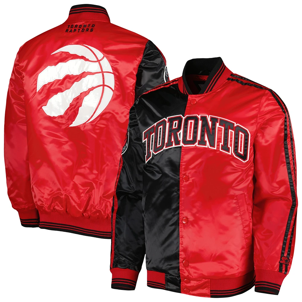 Men's Starter Black/Red Toronto Raptors Fast Break Satin Full-Snap Jacket