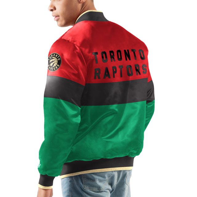 75e anniversaire du mois de l'histoire des Noirs Raptors Toronto pour hommes, rouge/noir/vert - Veste à glissière pleine longueur