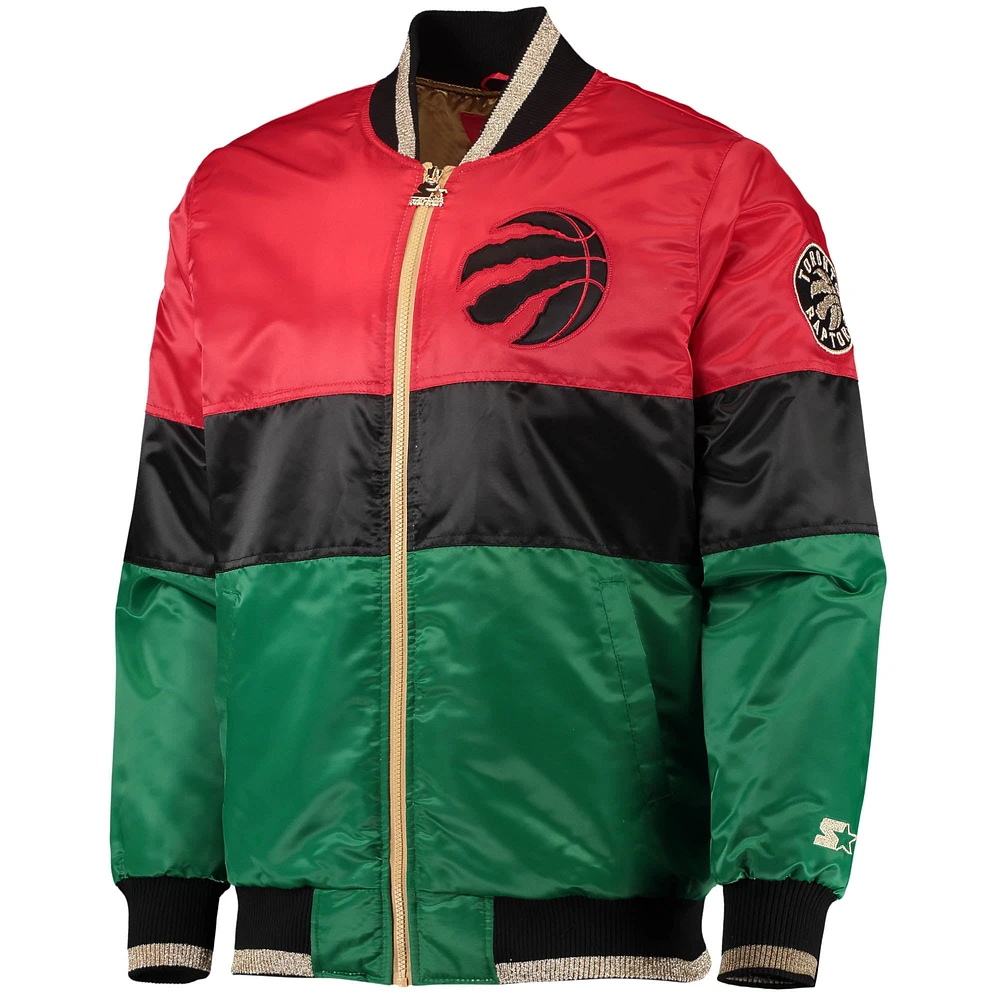 Veste à fermeture éclair intégrale du mois de l'histoire des Toronto Raptors pour homme, rouge/noir/vert, 75e anniversaire la NBA