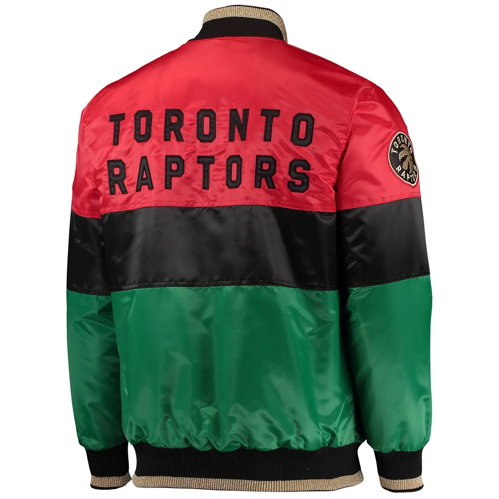 Veste à fermeture éclair intégrale du mois de l'histoire des Toronto Raptors pour homme, rouge/noir/vert, 75e anniversaire la NBA