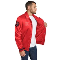Men's Tommy Jeans Red Toronto Raptors Jacob Chain Stitch Applique Full-Snap Varsity Jacket