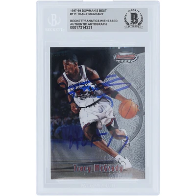 Tracy McGrady Toronto Raptors a autographié la carte de recrue authentifiée Bowman's Best #111 Beckett de 1997-98 avec l'inscription « HOF 17 » et a été témoin de fanatiques