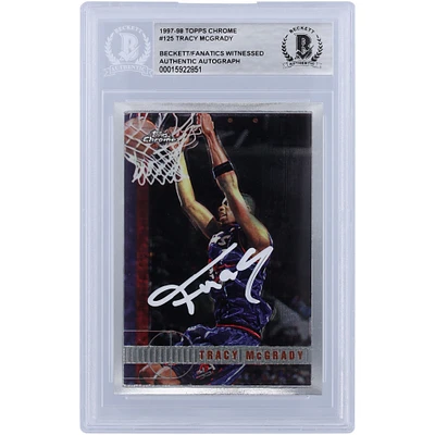 Carte de recrue authentifiée Topps Chrome #125 Beckett 1997-98 autographiée par Tracy McGrady des Toronto Raptors