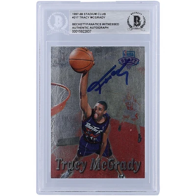 Carte de recrue authentifiée signée par Tracy McGrady des Toronto Raptors, Topps Stadium Club #217 de 1997 à 1998, présentée par des fanatiques de Beckett