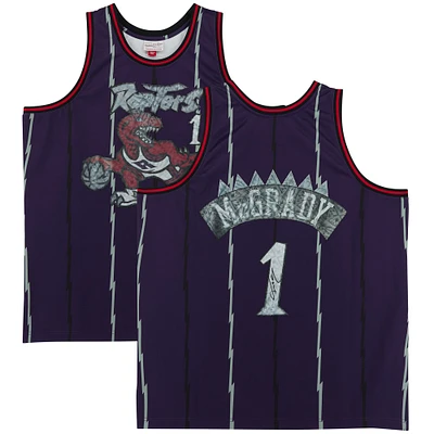 Maillot Swingman violet autographié par Tracy McGrady des Toronto Raptors pour le 75e anniversaire de Mitchell & Ness