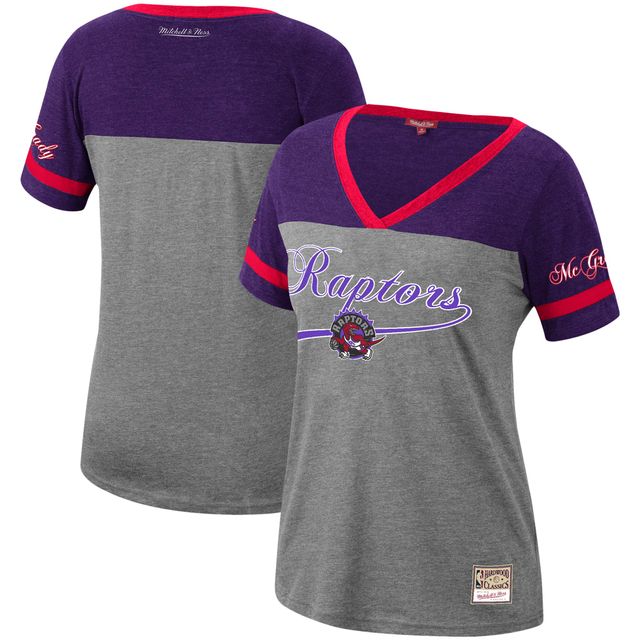 T-shirt à col en V du capitaine de l'équipe des Raptors Toronto Mitchell & Ness Tracy McGrady Heathered Charcoal pour femmes