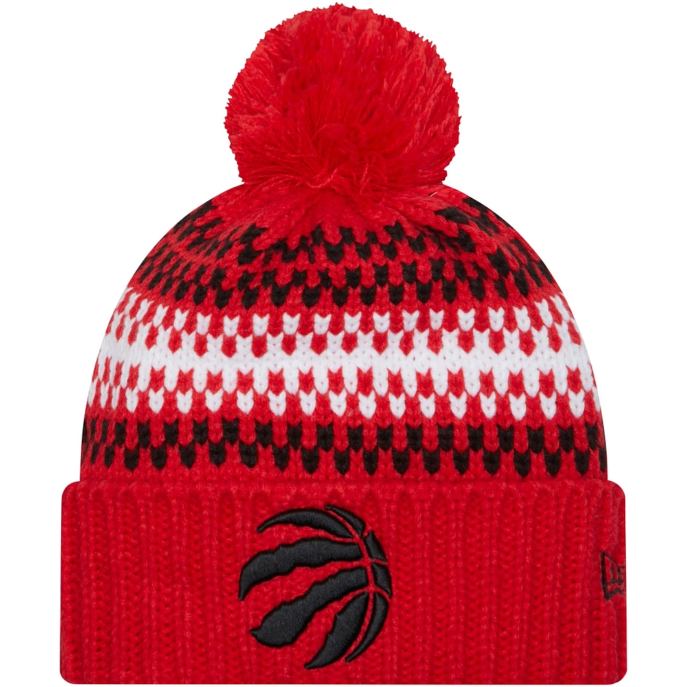 Women's New Era Red Toronto Raptors Cozy Cuffed Knit Hat with Pom