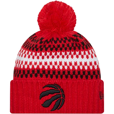 Women's New Era Red Toronto Raptors Cozy Cuffed Knit Hat with Pom