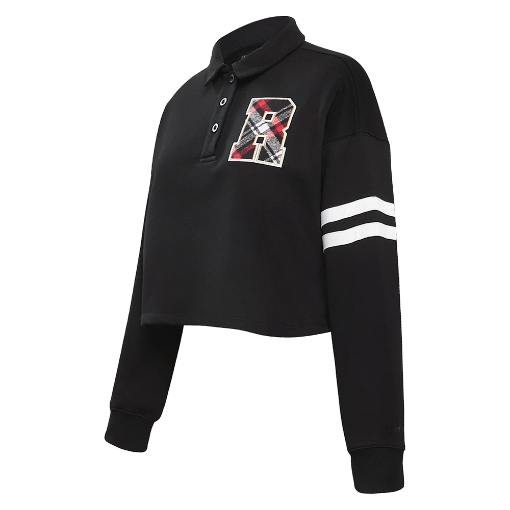 Women's Pro Standard Black Toronto Raptors Prep Long Sleeve Cropped Polo