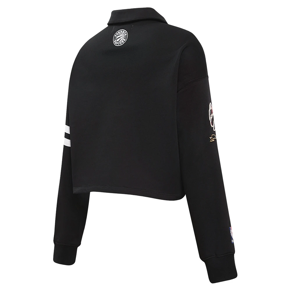 Women's Pro Standard Black Toronto Raptors Prep Long Sleeve Cropped Polo