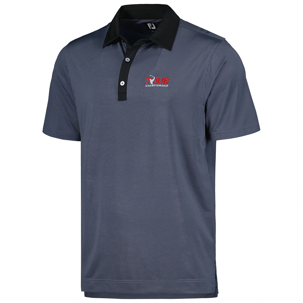 Men's FootJoy Navy TOUR Championship Stretch Lisle Mini Check ProDry Polo