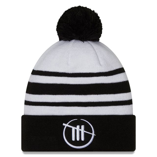 Bonnet en tricot à revers avec pompon pour homme de la collection Trackhouse Racing Team New Era, blanc/noir