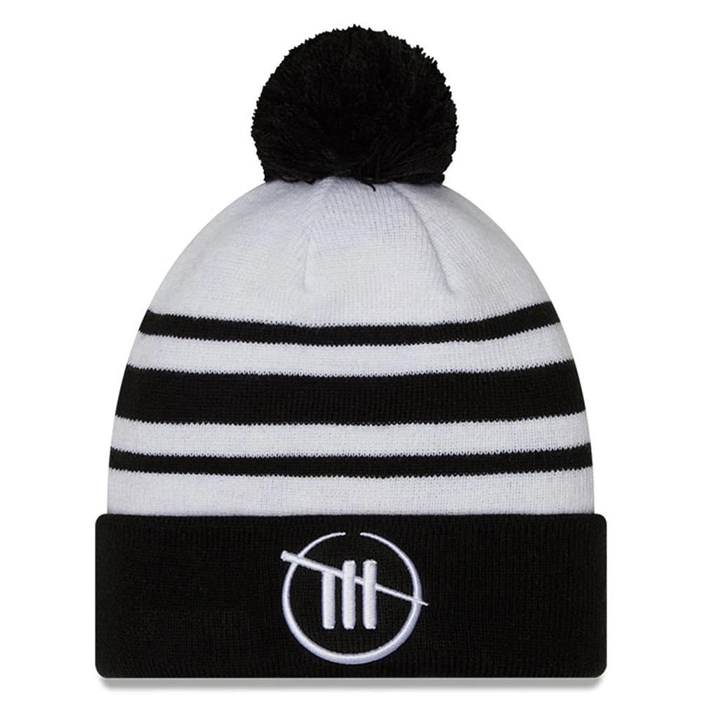 Men's New Era White/Black Trackhouse Racing Team Collection Cuffed Knit Hat with Pom