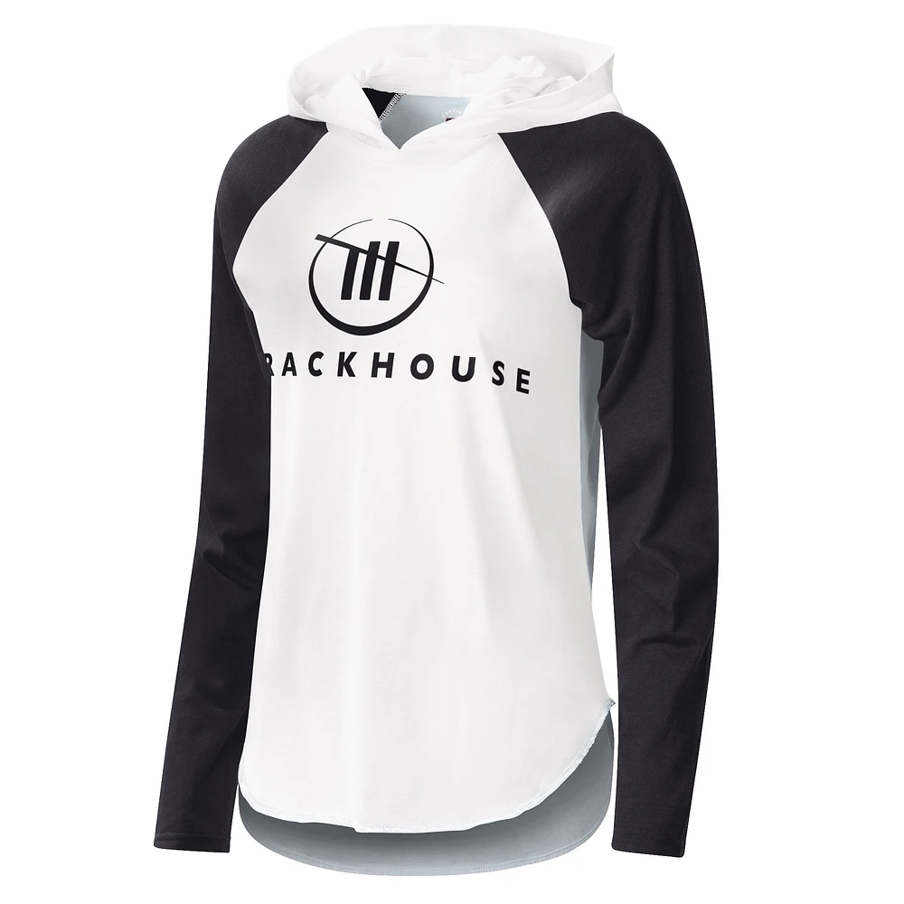 Women's G-III 4Her by Carl Banks White/Black TRACKHOUSE RACING Triple-A Long Sleeve Hoodie T-Shirt