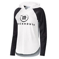 Women's G-III 4Her by Carl Banks White/Black TRACKHOUSE RACING Triple-A Long Sleeve Hoodie T-Shirt