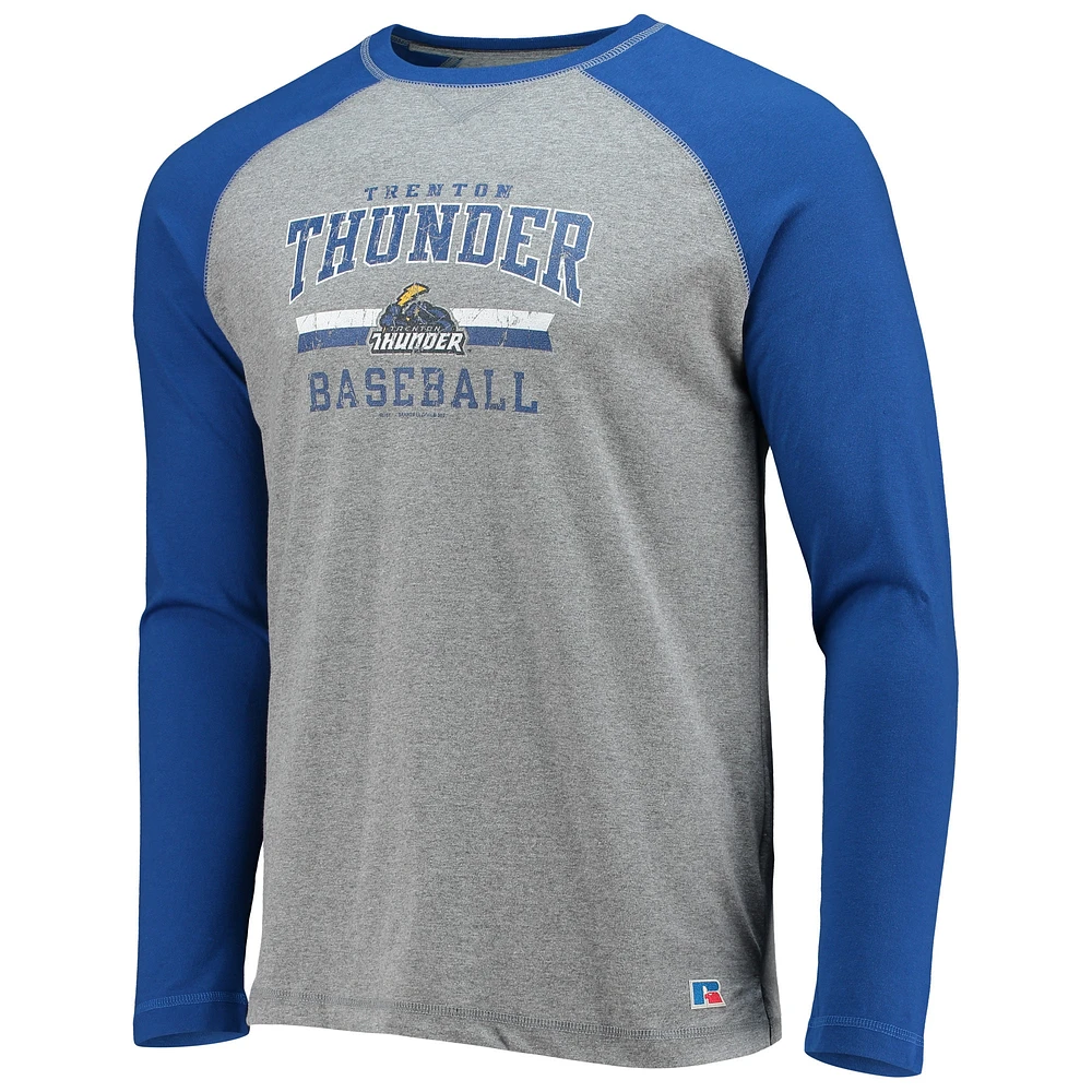 T-shirt de baseball à manches longues Trenton Thunder pour homme, bleu royal/gris chiné