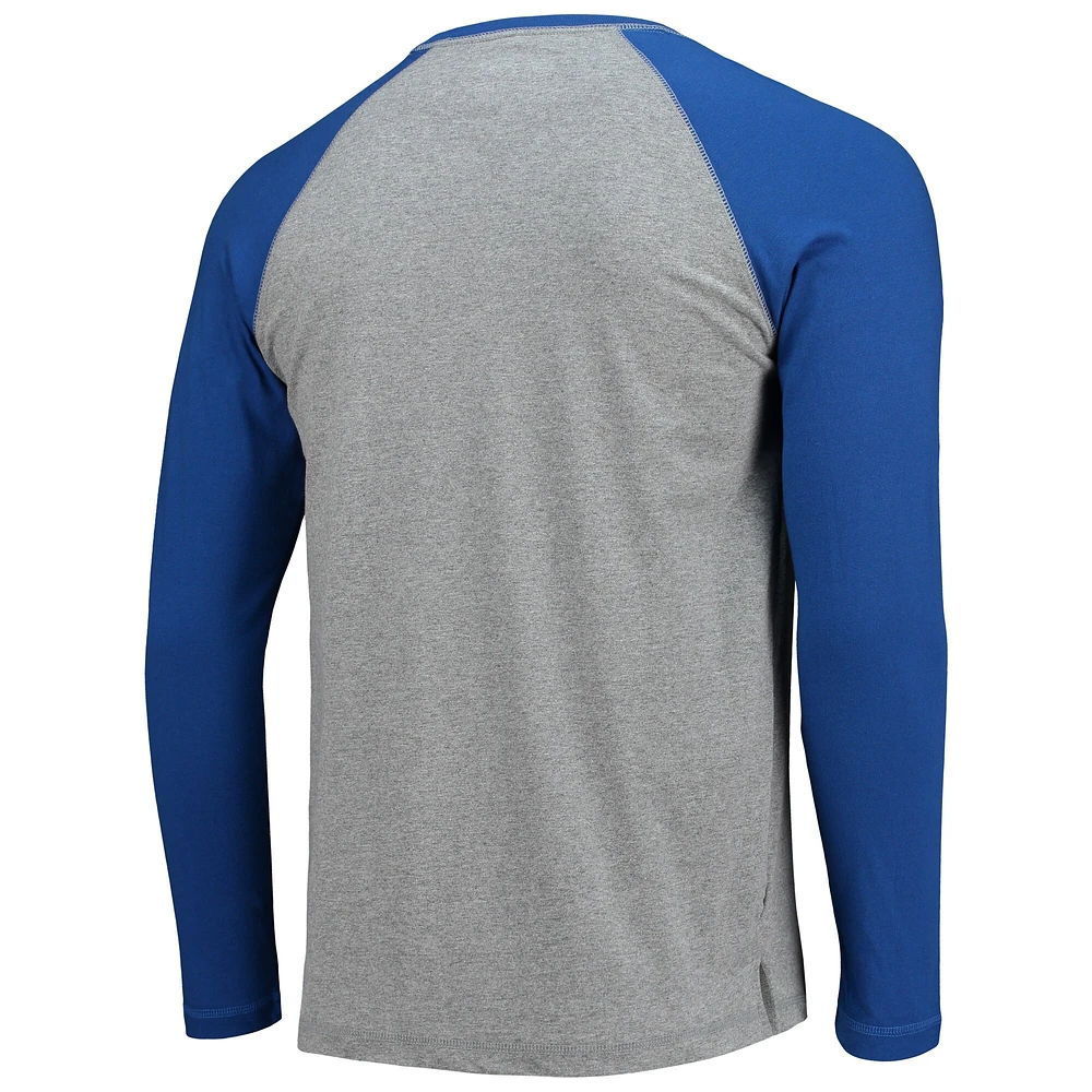 T-shirt de baseball à manches longues Trenton Thunder pour homme, bleu royal/gris chiné