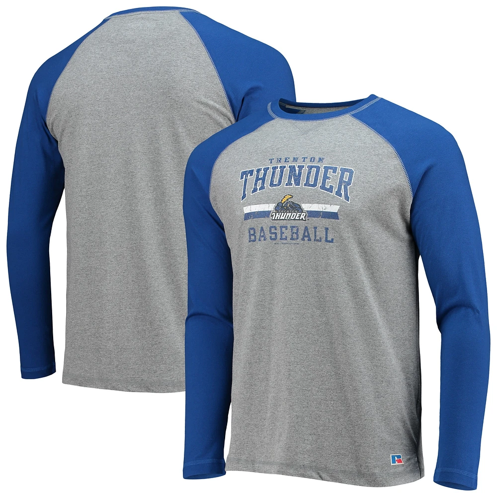 T-shirt de baseball à manches longues Trenton Thunder pour homme, bleu royal/gris chiné