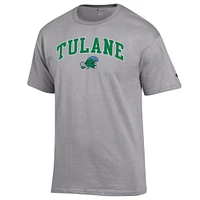 Men's Champion  Heather Gray Tulane Green Wave Arch Over Logo T-Shirt