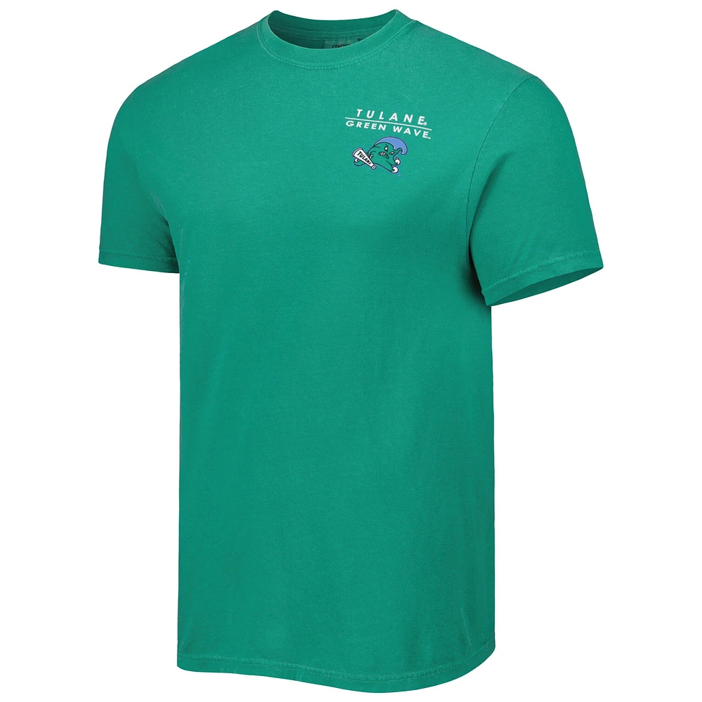 Men's Green Tulane Wave Landscape Shield T-Shirt