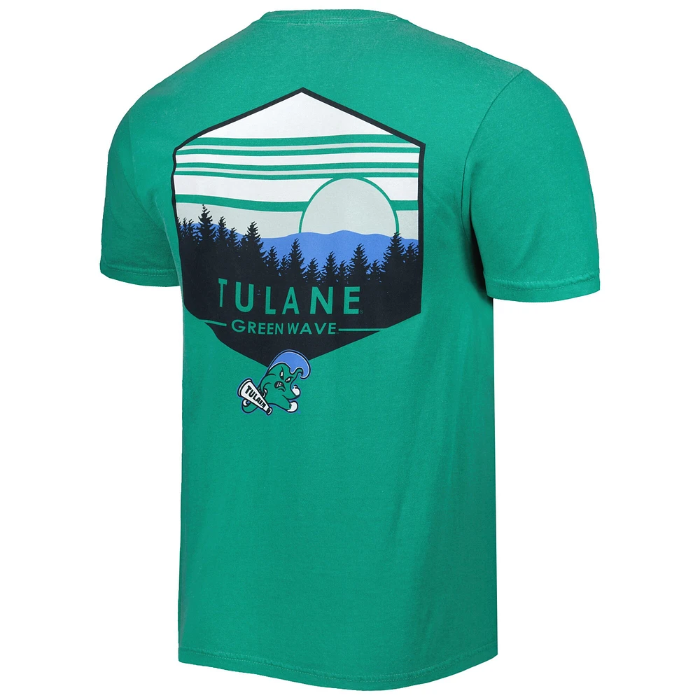 Men's Green Tulane Wave Landscape Shield T-Shirt