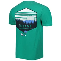 Men's Green Tulane Wave Landscape Shield T-Shirt
