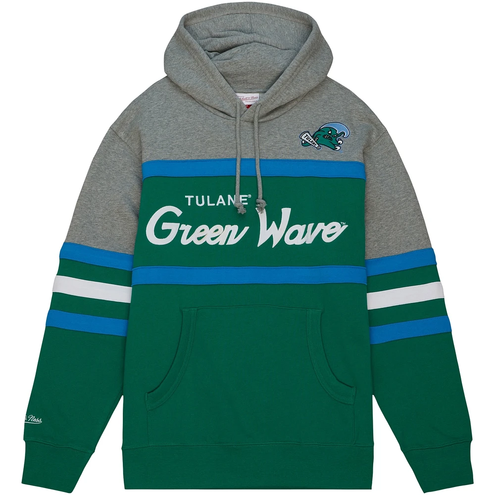 Men's Mitchell & Ness Green Tulane Wave Head Coach Pullover Hoodie