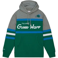 Men's Mitchell & Ness Green Tulane Wave Head Coach Pullover Hoodie