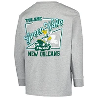 Youth Gray Tulane Green Wave Retro Script Long Sleeve T-Shirt