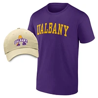 Ensemble t-shirt et casquette ajustable Fanatics violet/beige UAlbany Great Danes pour homme