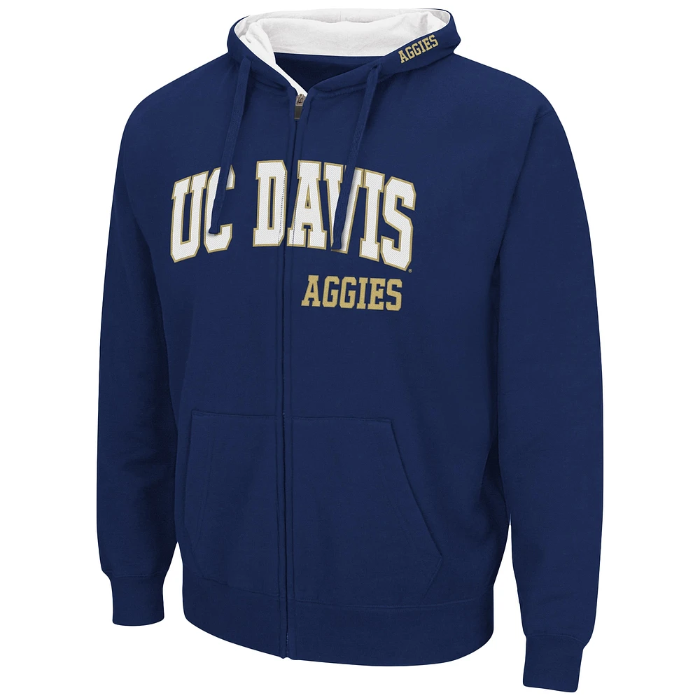 Men's Colosseum Navy UC Davis Aggies Arch & Logo 3.0 Full-Zip Hoodie