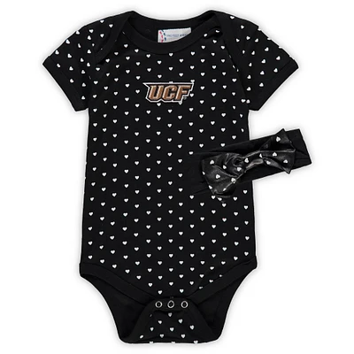 Ensemble body et bandeau UCF Knights Hearts noirs pour nouveau-nés bébés filles