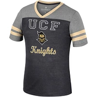 T-shirt d'été rayé à col en V pour filles Colosseum noir/gris chiné UCF Knights