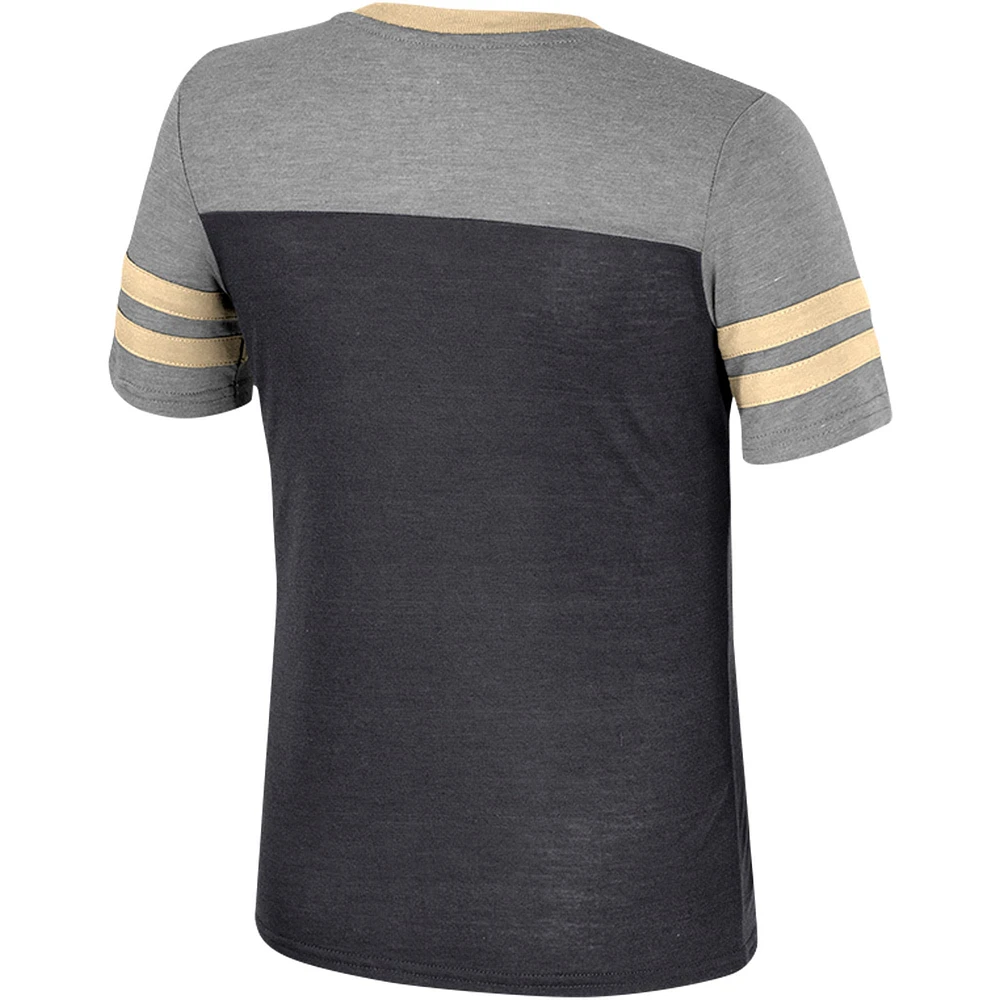 T-shirt d'été rayé à col en V pour filles Colosseum noir/gris chiné UCF Knights
