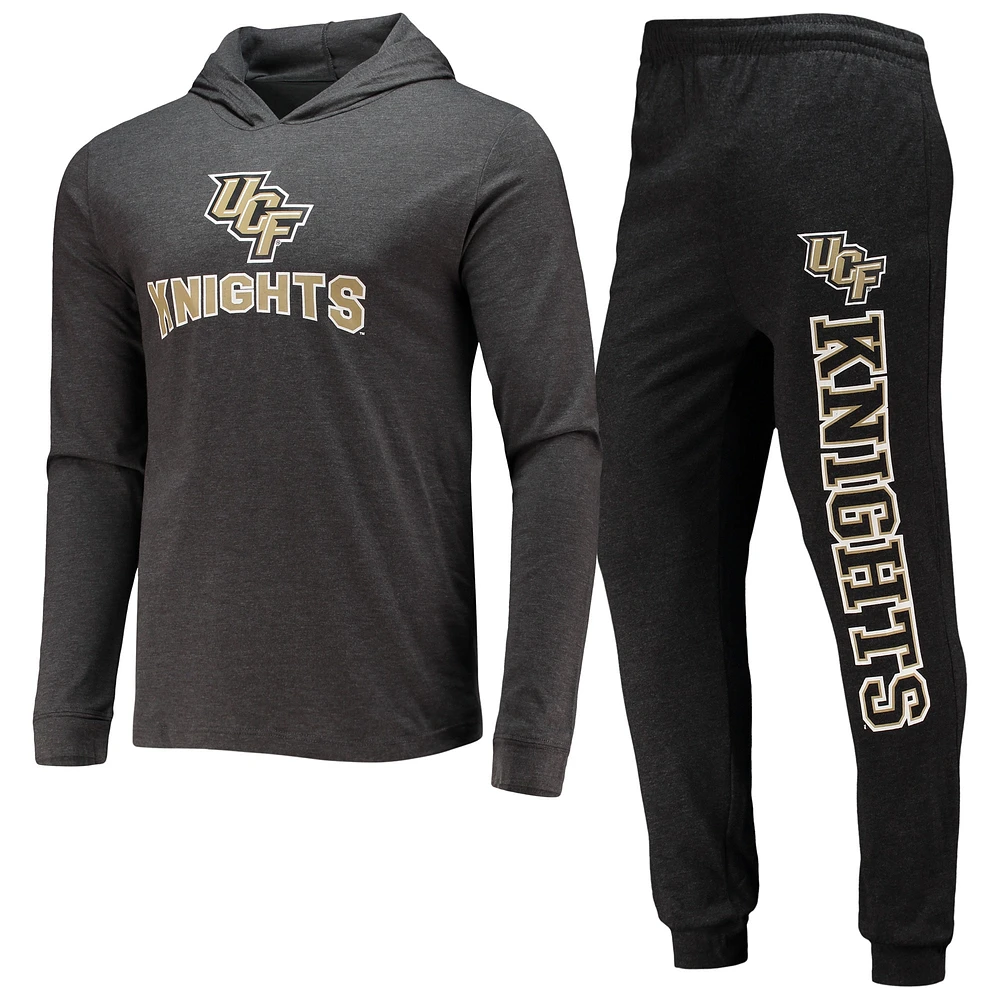 Concepts Sport pour hommes - Ensemble pyjama t-shirt à capuche et pantalon de jogging UCF Knights Meter noir/anthracite chiné