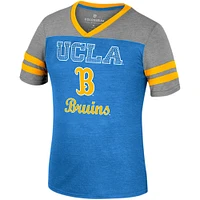 T-shirt d'été rayé à col en V pour filles, bleu Colosseum/gris chiné, UCLA Bruins