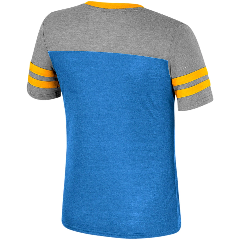 Girls Youth Colosseum Blue/Heather Gray UCLA Bruins Summer Striped V-Neck T-Shirt